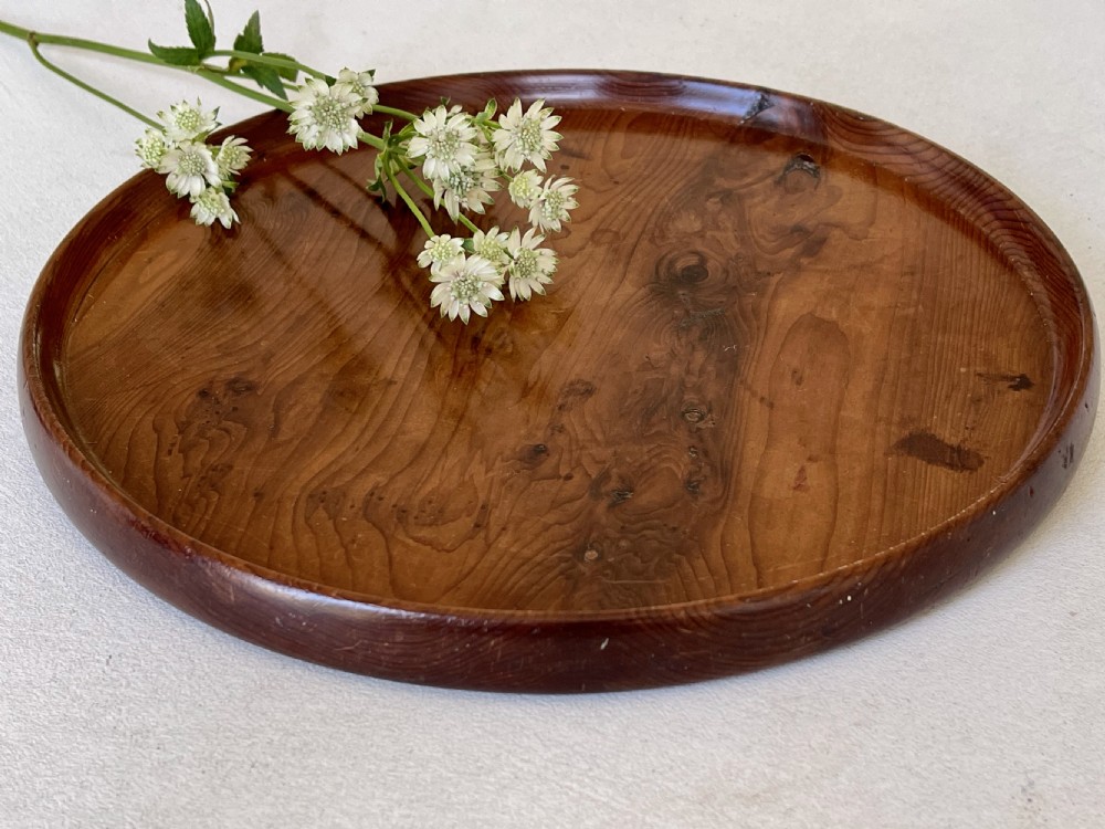 Antique Yew Wood Small Circular Tray View II