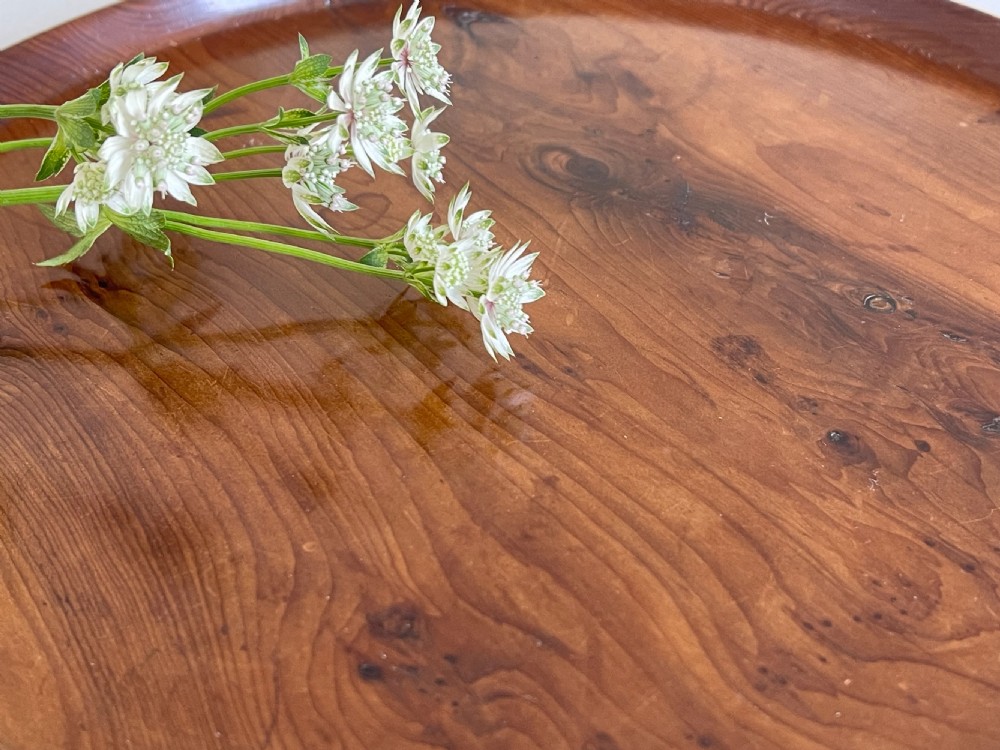 Antique Yew Wood Small Circular Tray View III