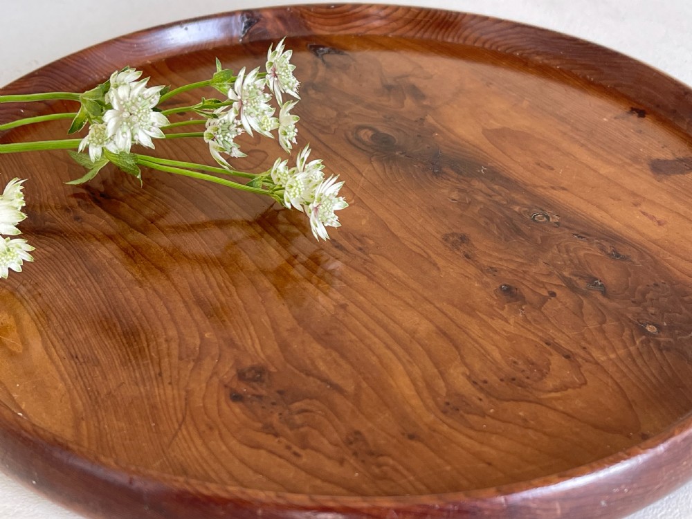 Antique Yew Wood Small Circular Tray View IV