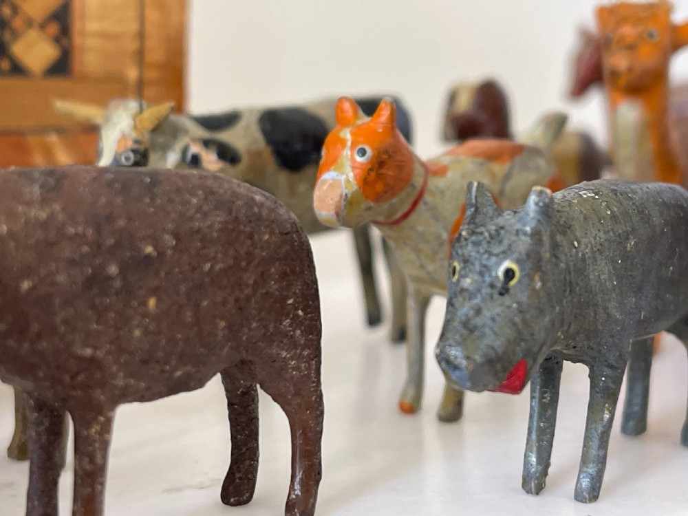 Antique Straw Work Noahs Ark - with animals, birds and figures View II