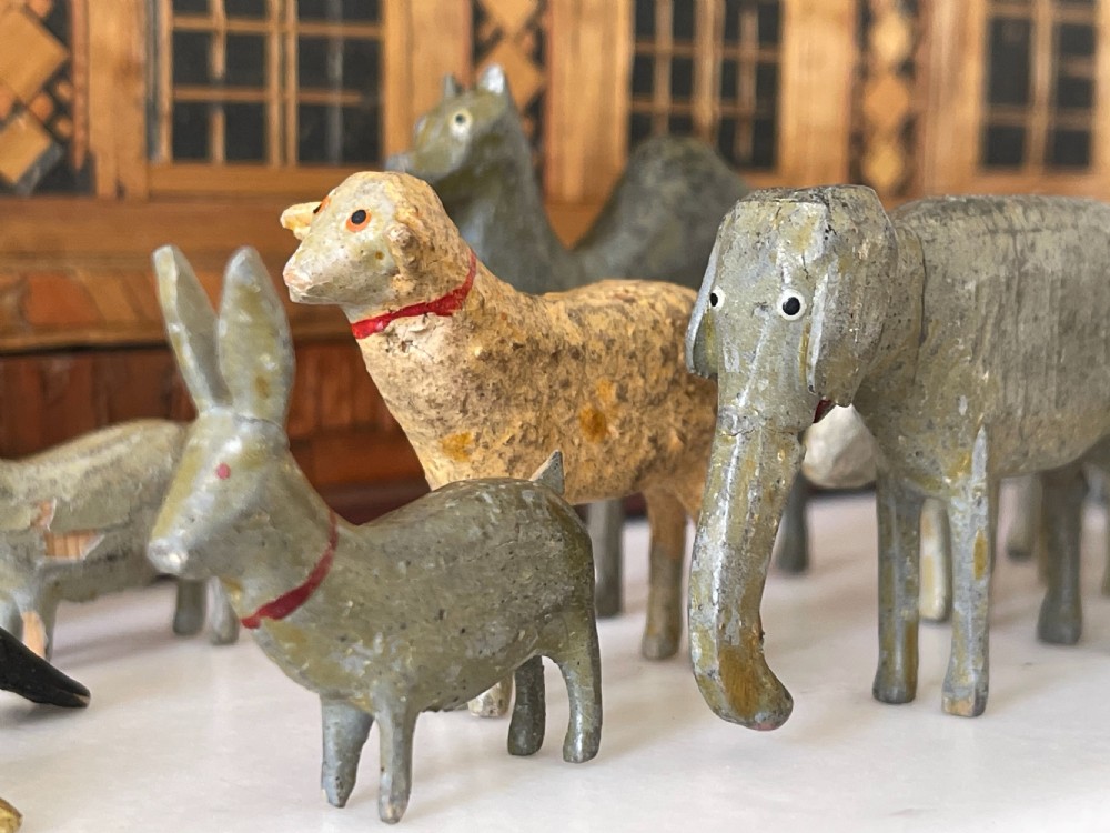 Antique Straw Work Noahs Ark - with animals, birds and figures View V