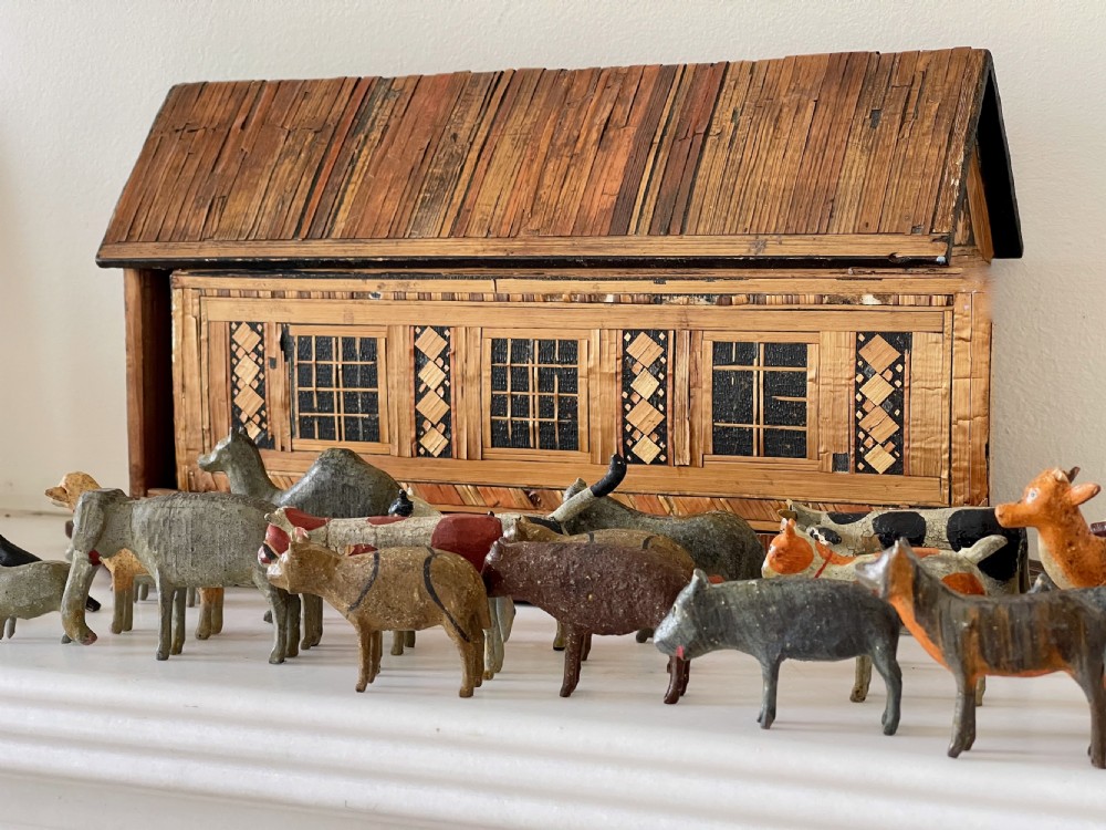 Antique Straw Work Noahs Ark - with animals, birds and figures View VIII