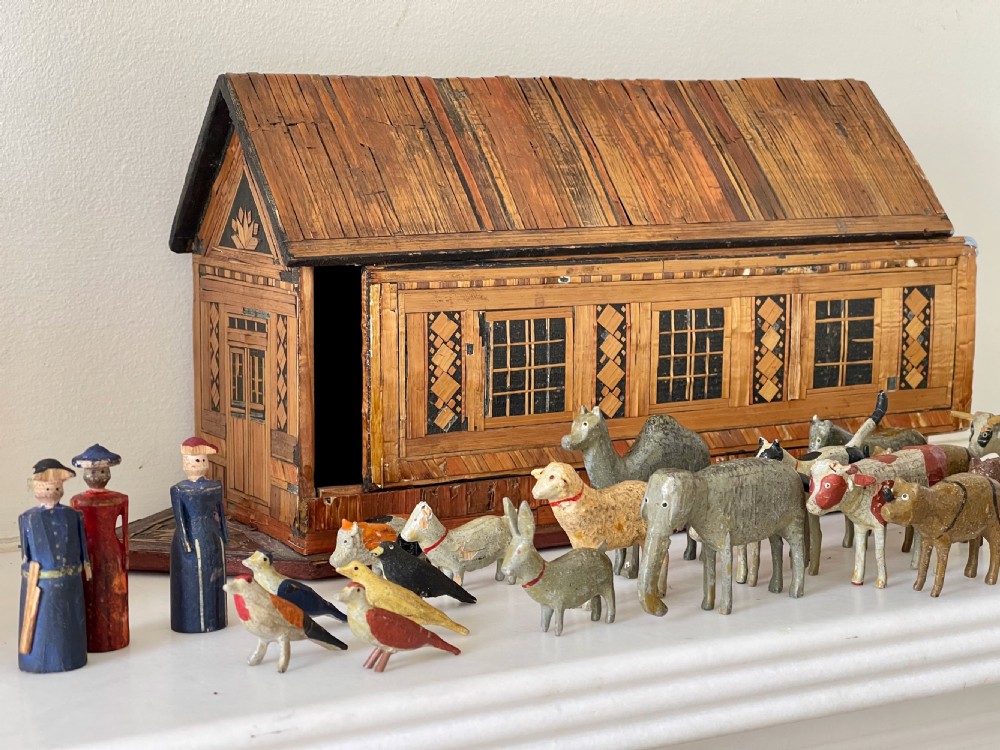 Antique Straw Work Noahs Ark - with animals, birds and figures View IX