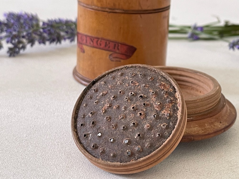 A rare small antique treen spice tower and nutmeg grater. View VII