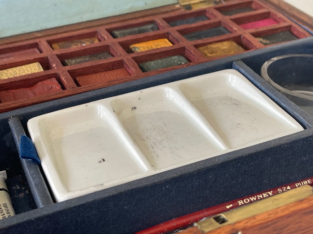 An Antique Artist's Paint Box  - working key, old receipt, lots of contents View X