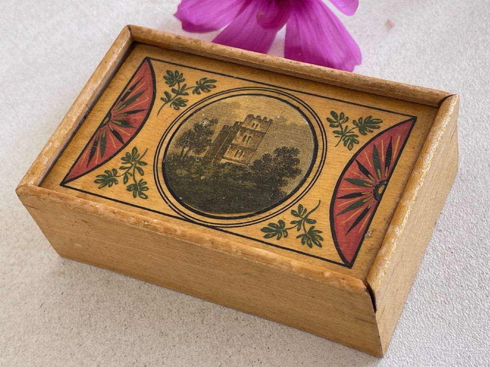 A Small Antique Tunbridge Ware Writing Box - with original ink bottles