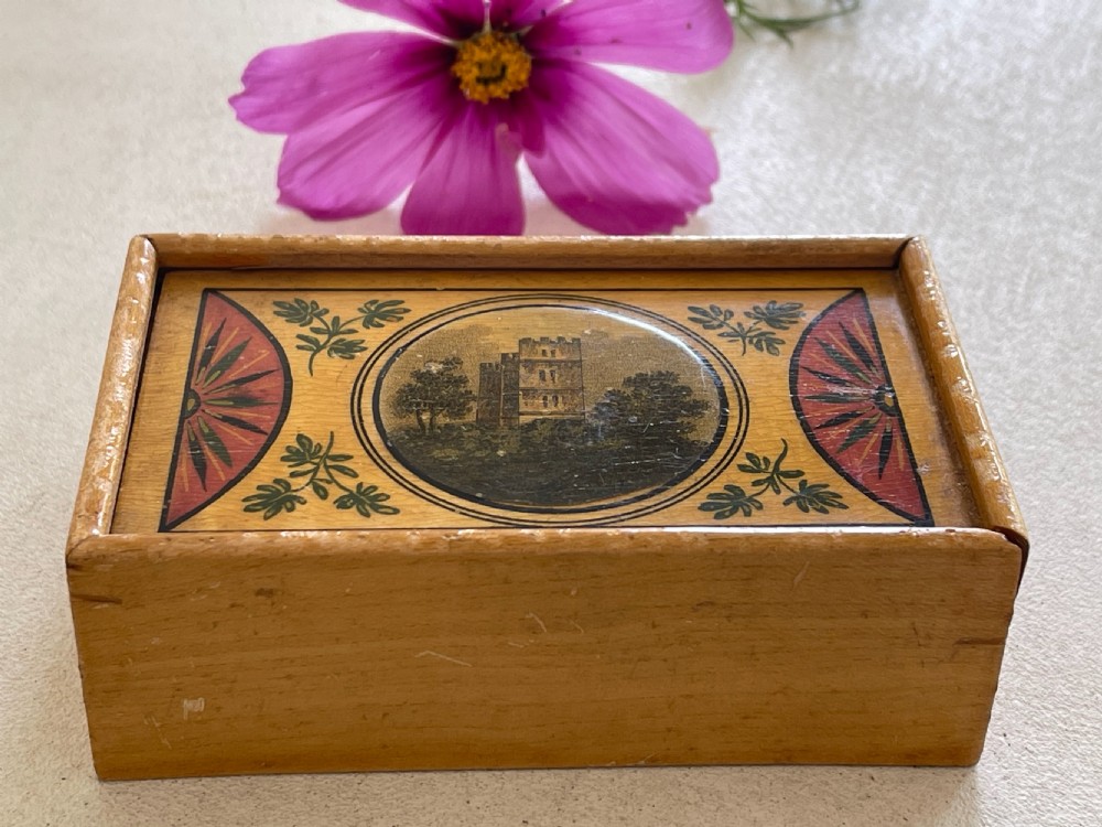 A Small Antique Tunbridge Ware Writing Box - with original ink bottles View II
