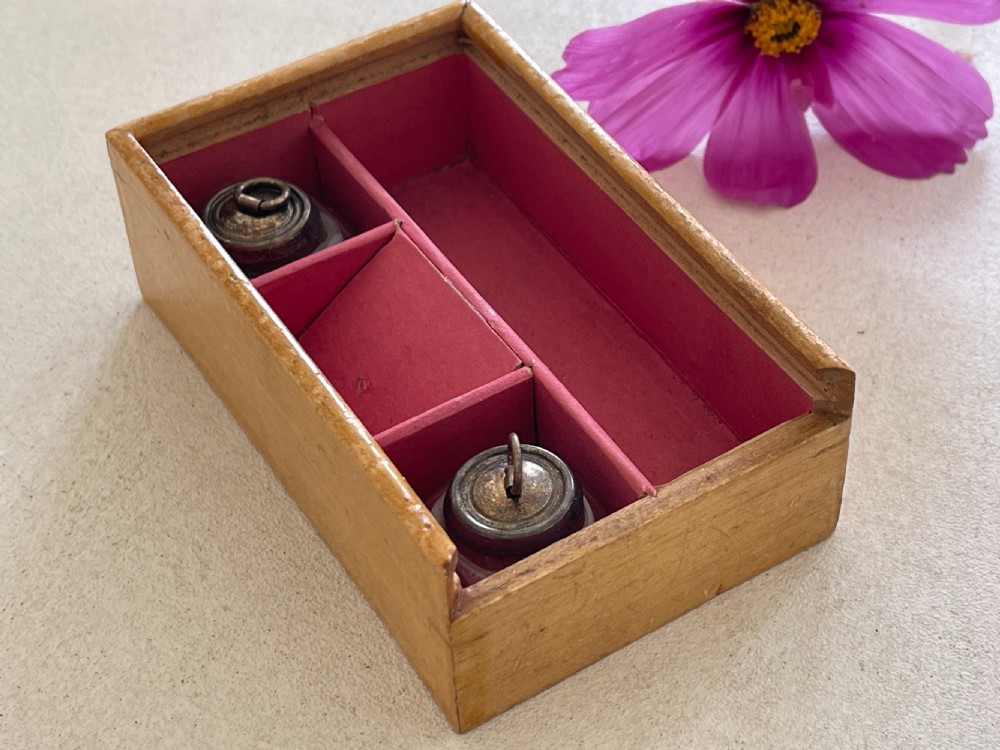A Small Antique Tunbridge Ware Writing Box - with original ink bottles View V