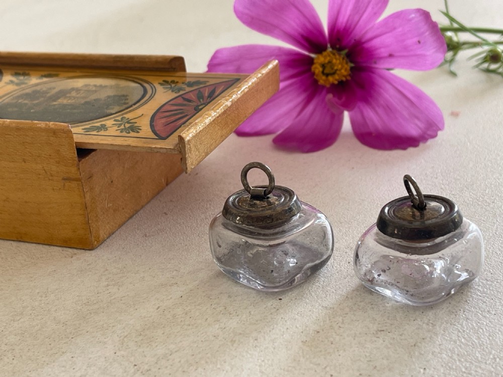 A Small Antique Tunbridge Ware Writing Box - with original ink bottles View VI