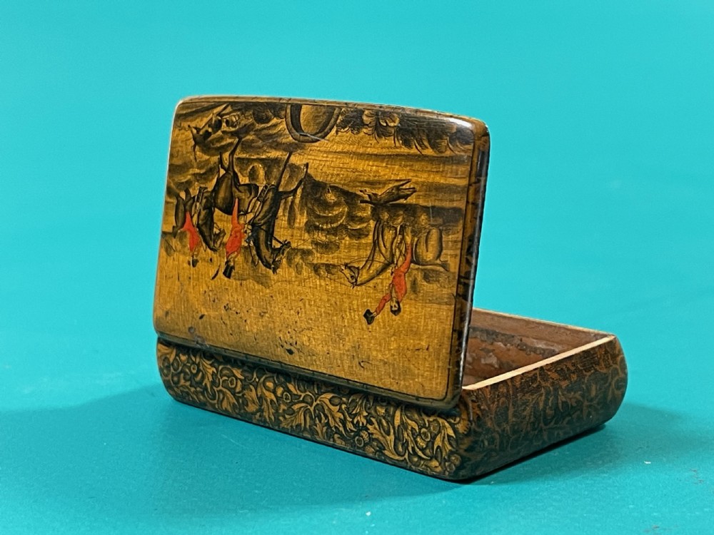 Antique Scottish Penwork Snuff Box - Huntsmen, Hound & Fox View VII