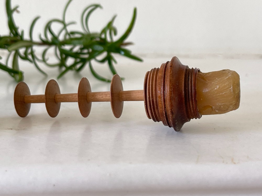 An Early Antique Treen Tunbridge Ware Sewing Companion - waxed, spool & thimble View IV