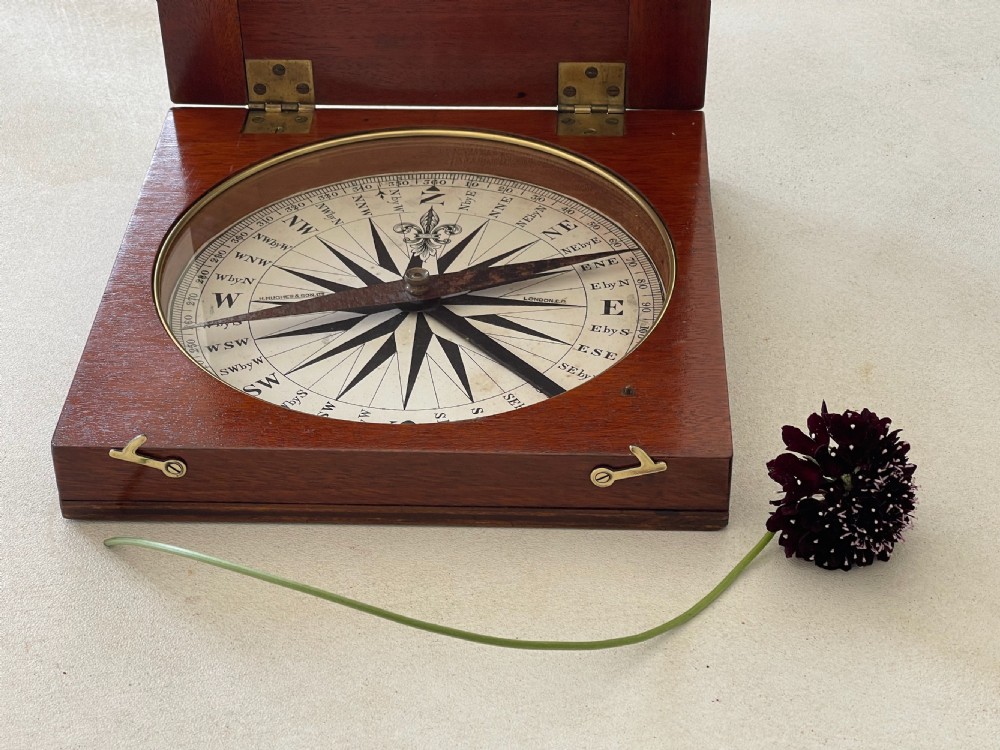 A Large Mahogany Cased Travelling Compass - approx 21cm w View VII