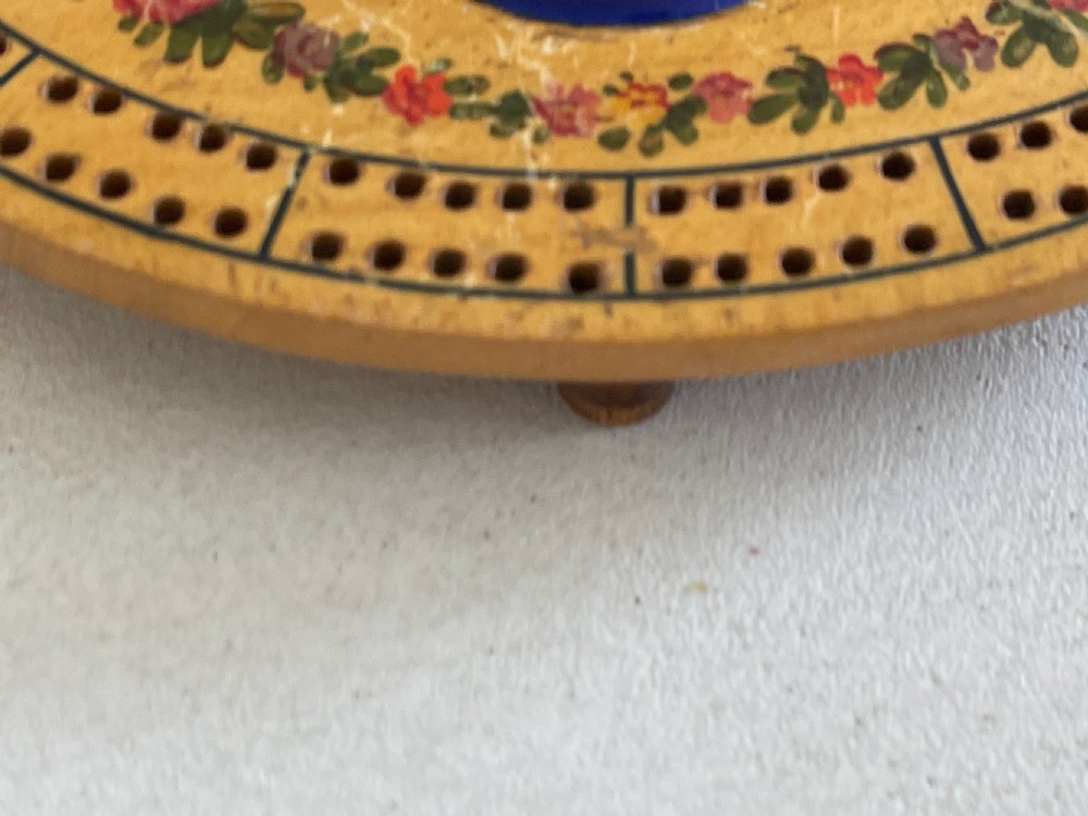 An Antique Georgian Tunbridge Ware Cribbage Board With A Bilston Enamel Plaque View V