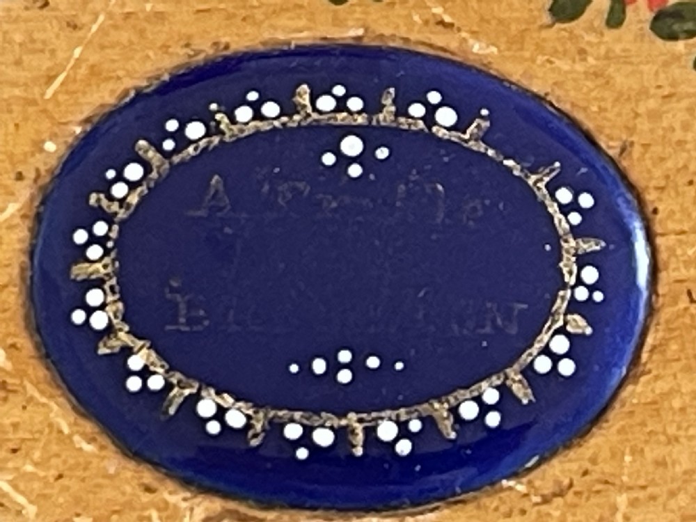 An Antique Georgian Tunbridge Ware Cribbage Board With A Bilston Enamel Plaque View VI