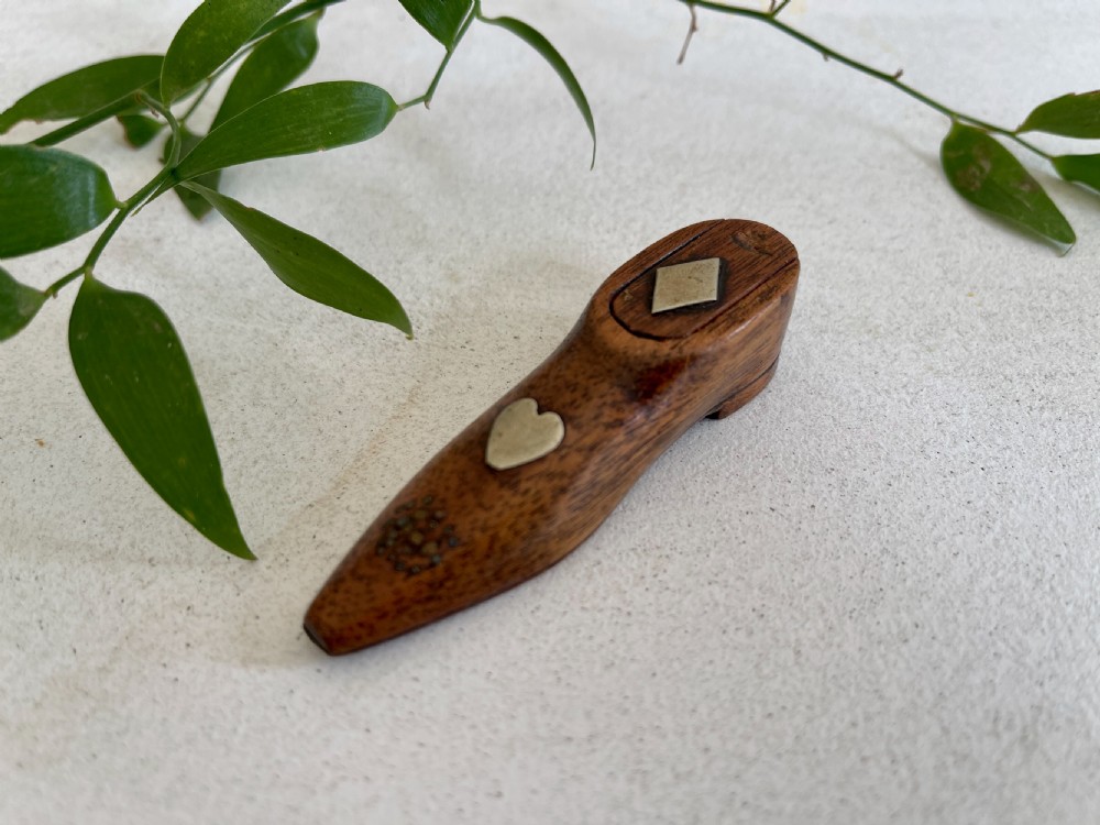 An Antique  Small Snuff Shoe - love token heart & Diamond