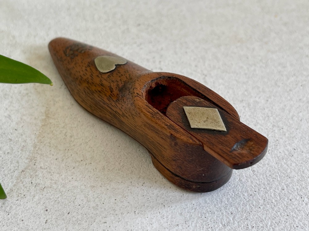 An Antique  Small Snuff Shoe - love token heart & Diamond View III