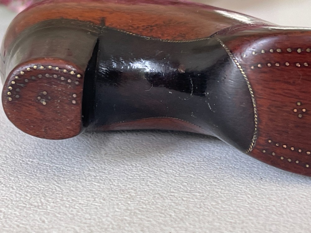 An Antique Treen Snuff Shoe - with a bird & flower decoration View IV