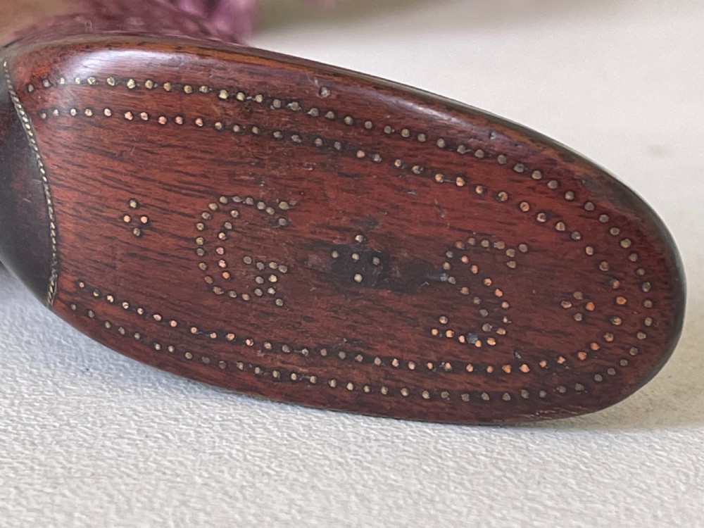 An Antique Treen Snuff Shoe - with a bird & flower decoration View V