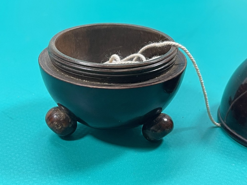 Antique Treen Spherical String Box View II