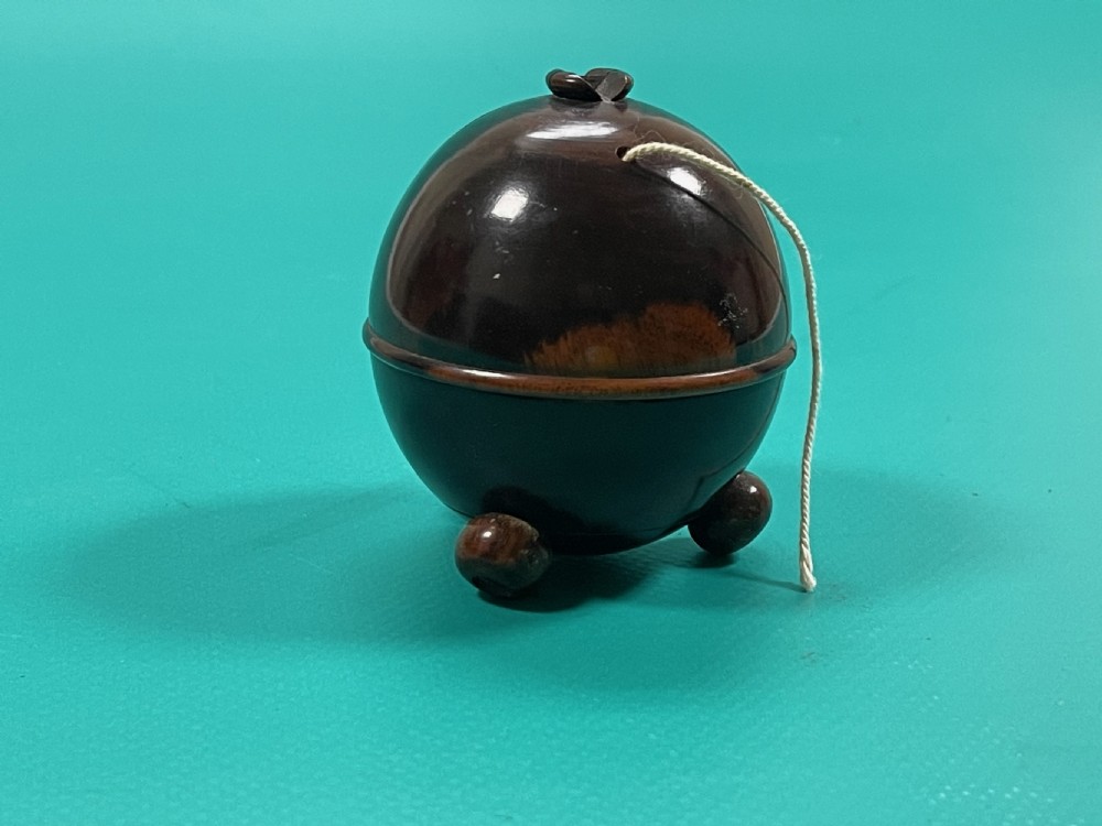 Antique Treen Spherical String Box View XI