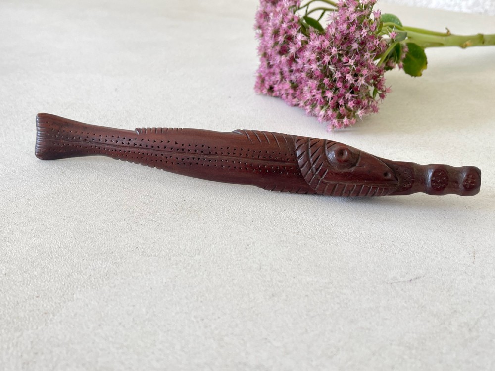 A Novelty Antique Treen Fish Shaped Knitting Sheath