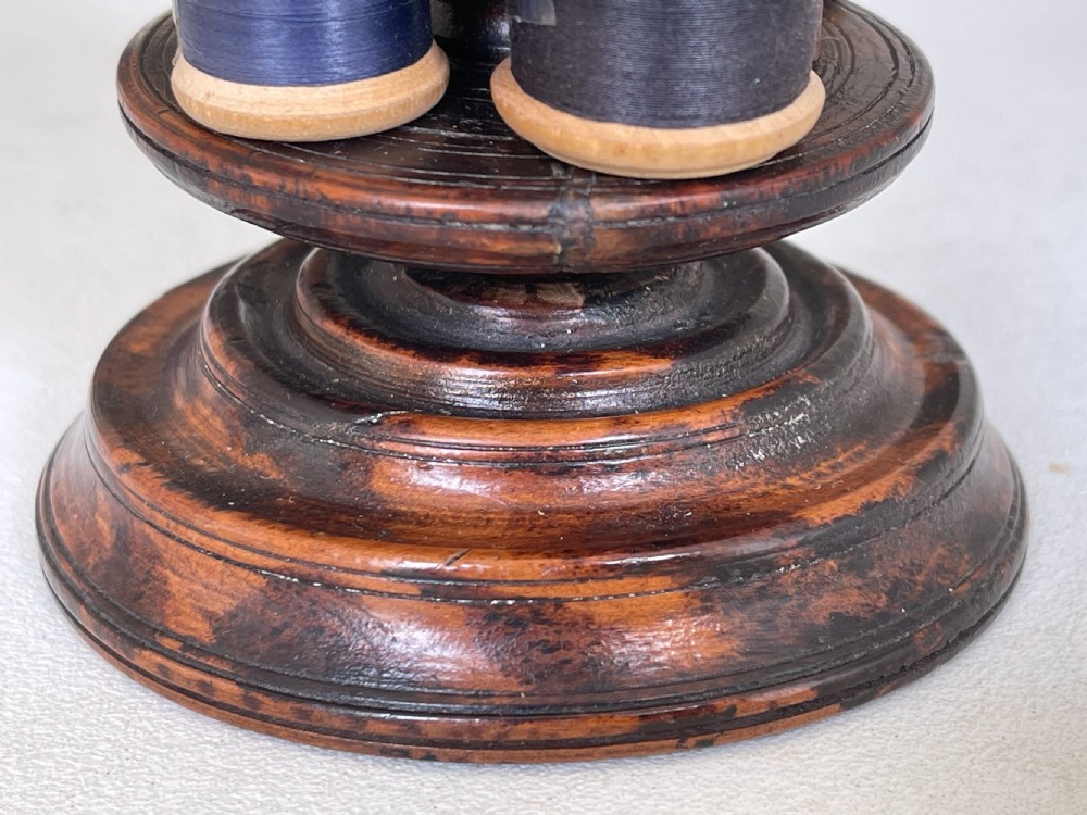 An Antique Treen Sewing Tower - reel holder & pin cushion View II