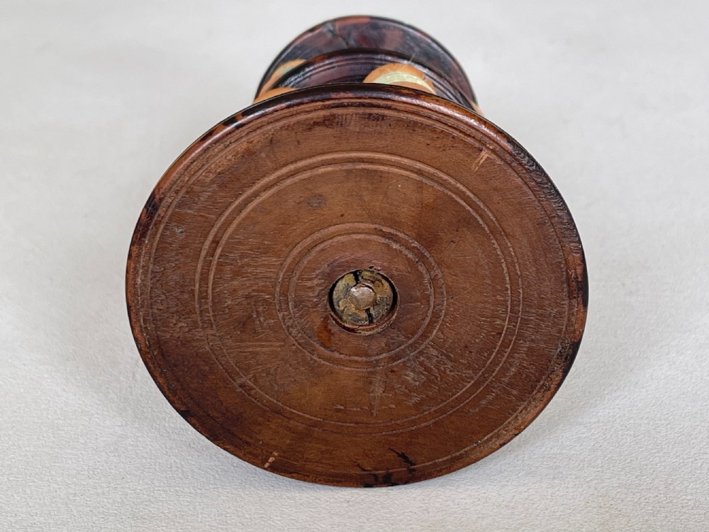 An Antique Treen Sewing Tower - reel holder & pin cushion View III