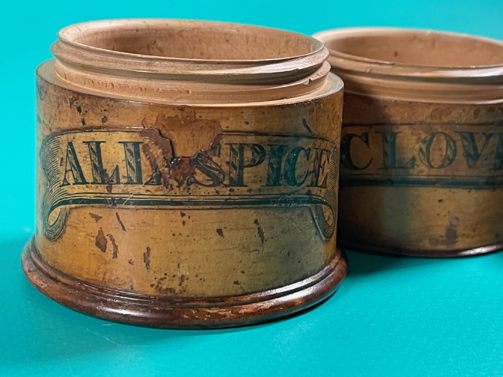 Antique Treen Spice Tower - original labels View III