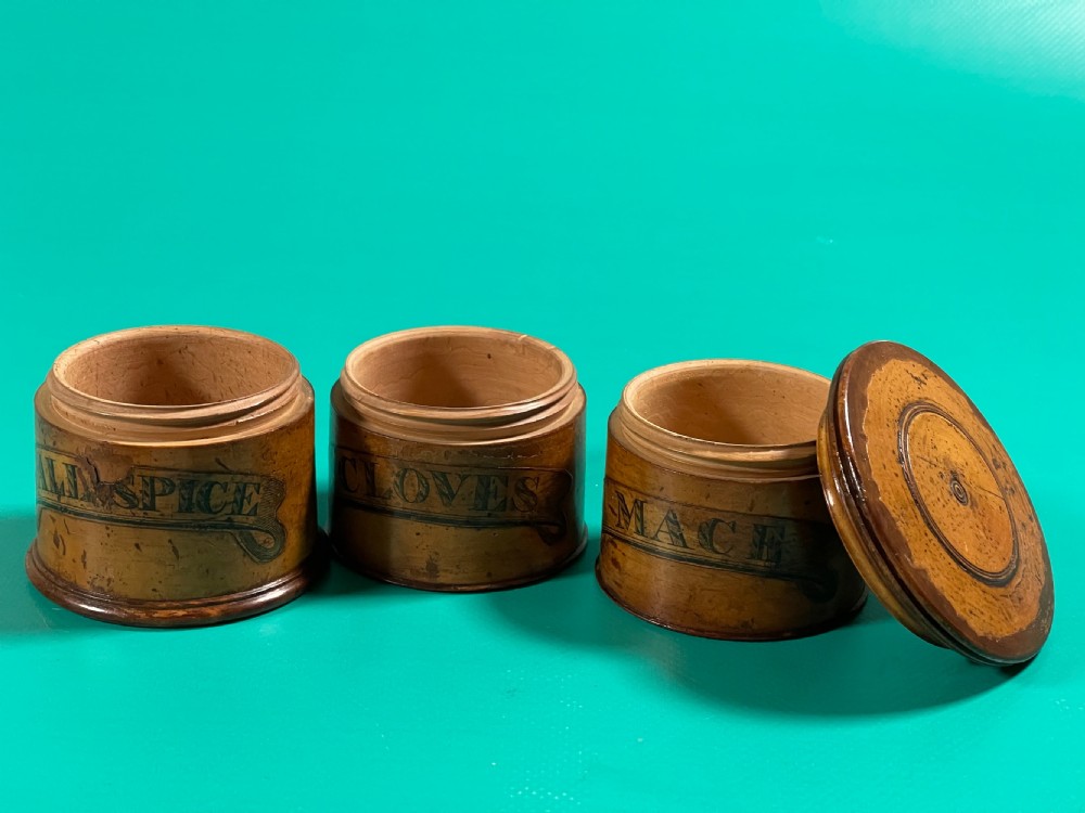 Antique Treen Spice Tower - original labels View IV