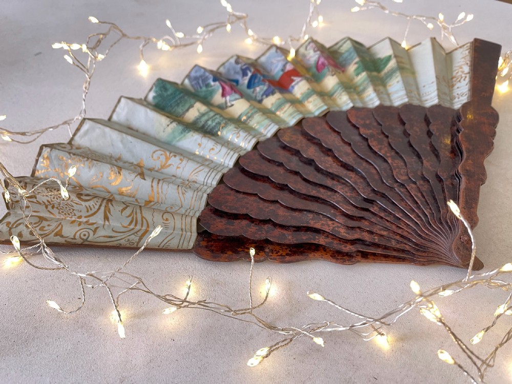 Antique Fan - beautiful wooden handle and pictures View II