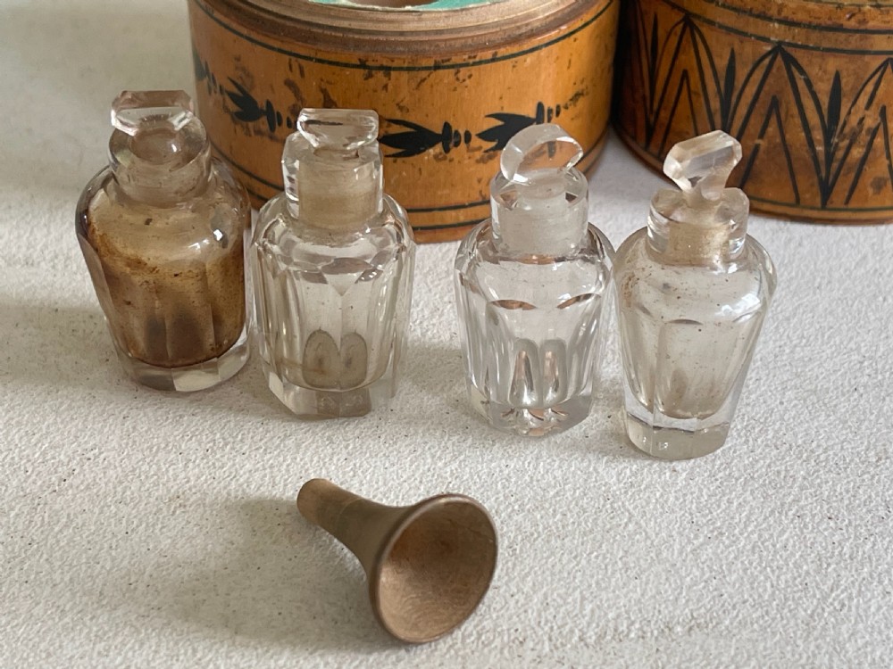 Antique Tunbridge Ware Scent Box - with bottles and funnel View IV