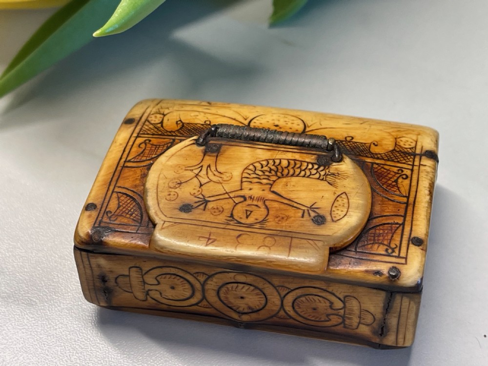 Antique Dated Misers Snuff Box with Date - mermaid & farmer