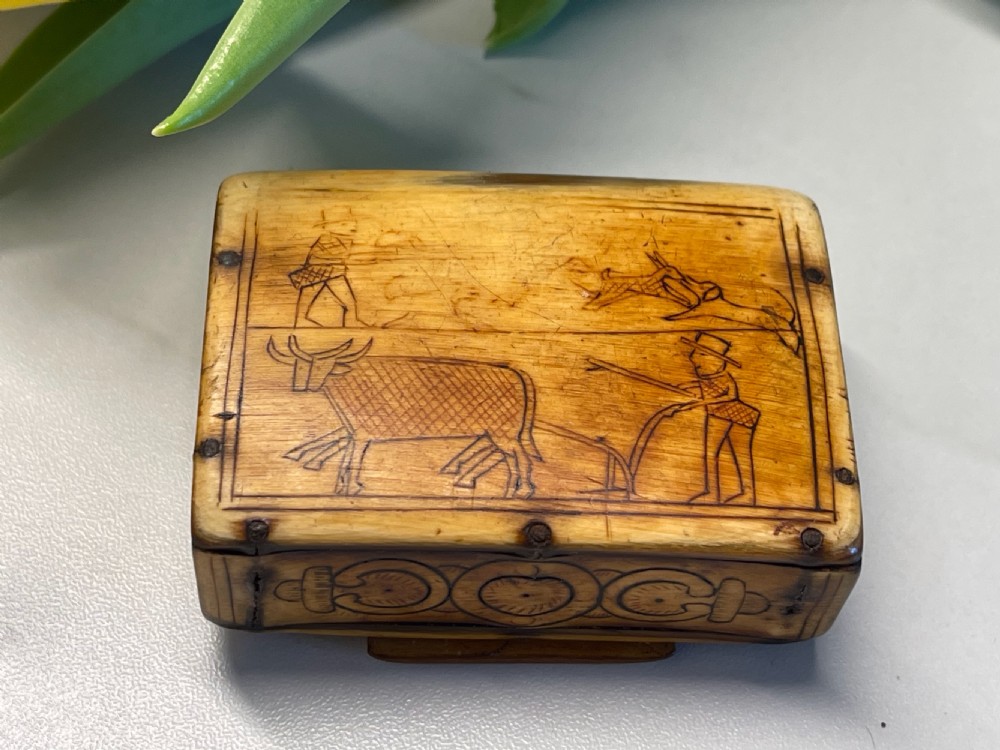 Antique Dated Misers Snuff Box with Date - mermaid & farmer View II