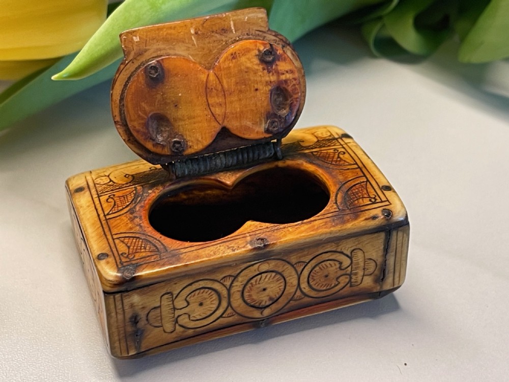 Antique Dated Misers Snuff Box with Date - mermaid & farmer View V