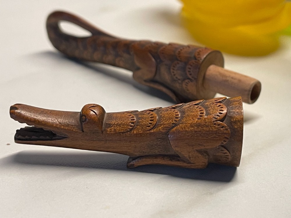 An Antique Treen Novelty Needle Case - in the shape of a crocodile View II