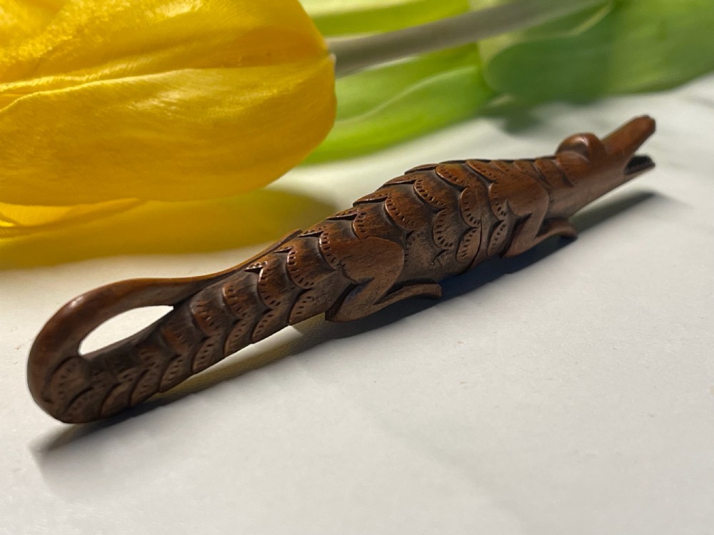 An Antique Treen Novelty Needle Case - in the shape of a crocodile View III