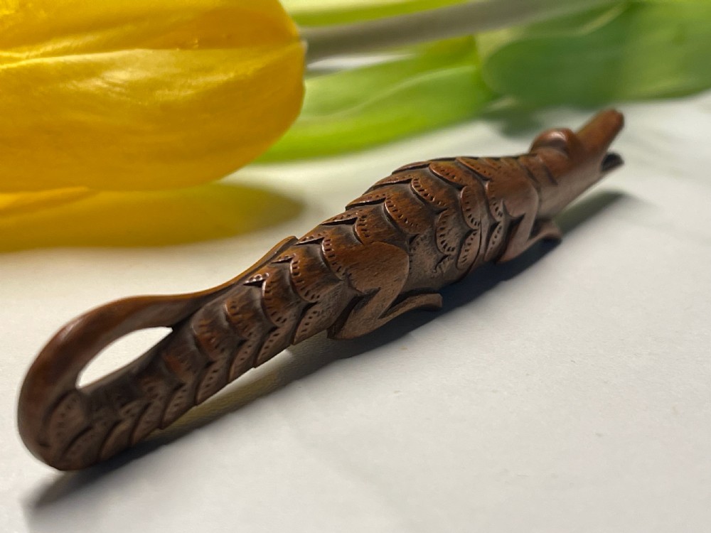 An Antique Treen Novelty Needle Case - in the shape of a crocodile View IV