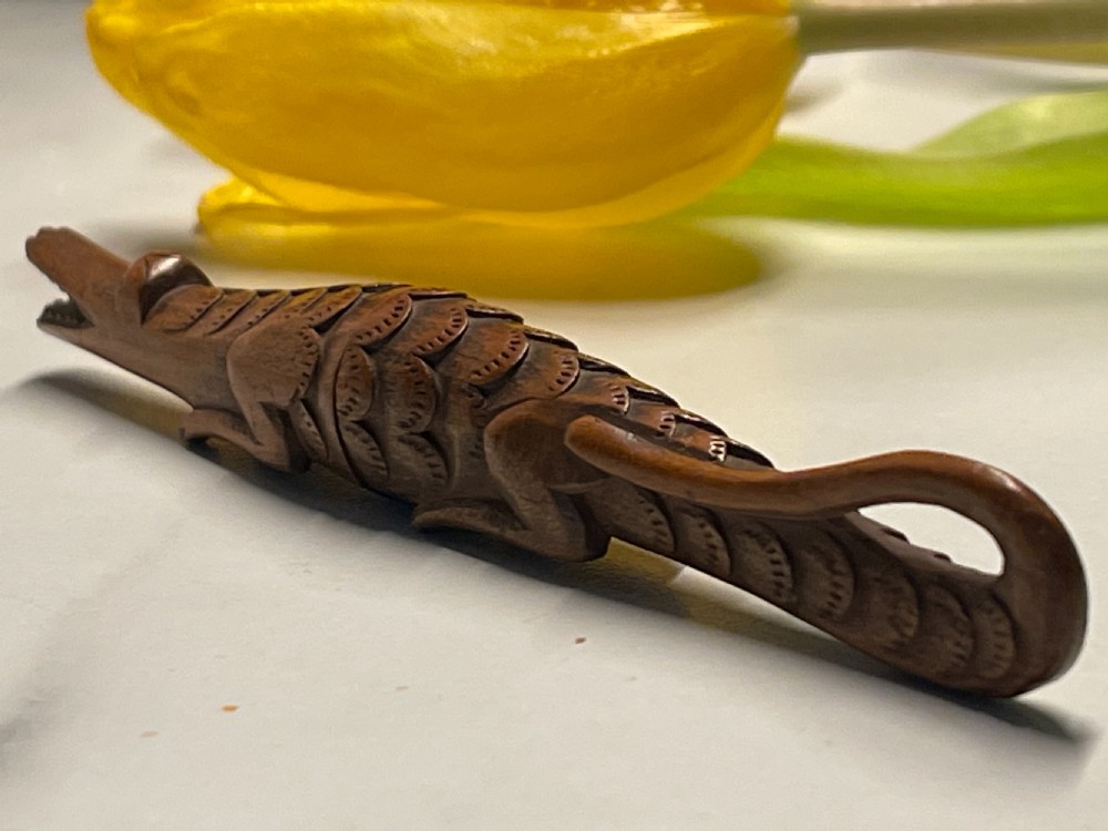 An Antique Treen Novelty Needle Case - in the shape of a crocodile View V