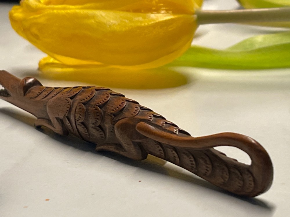 An Antique Treen Novelty Needle Case - in the shape of a crocodile View VI