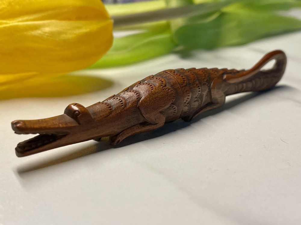 An Antique Treen Novelty Needle Case - in the shape of a crocodile View VIII