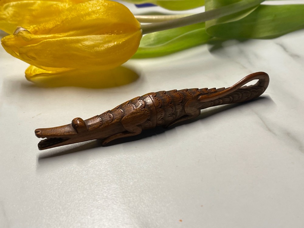 An Antique Treen Novelty Needle Case - in the shape of a crocodile View IX