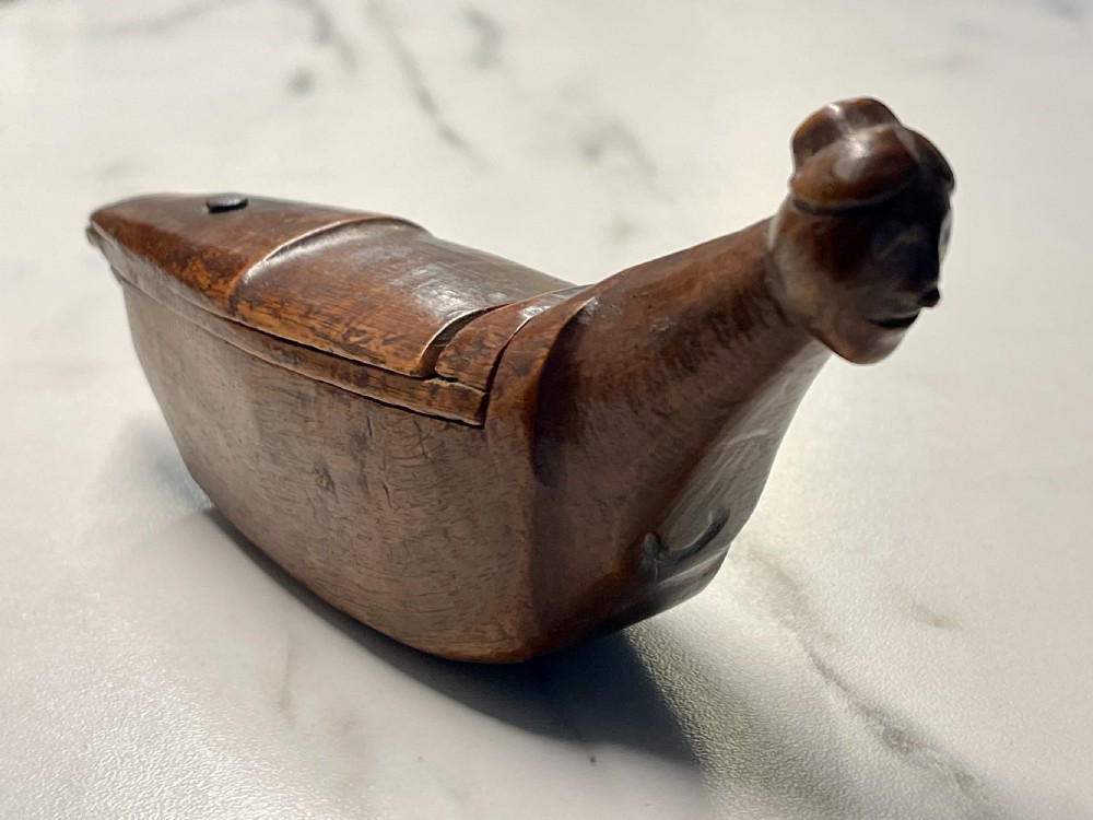 Antique Treen Boat Shaped Snuff Box