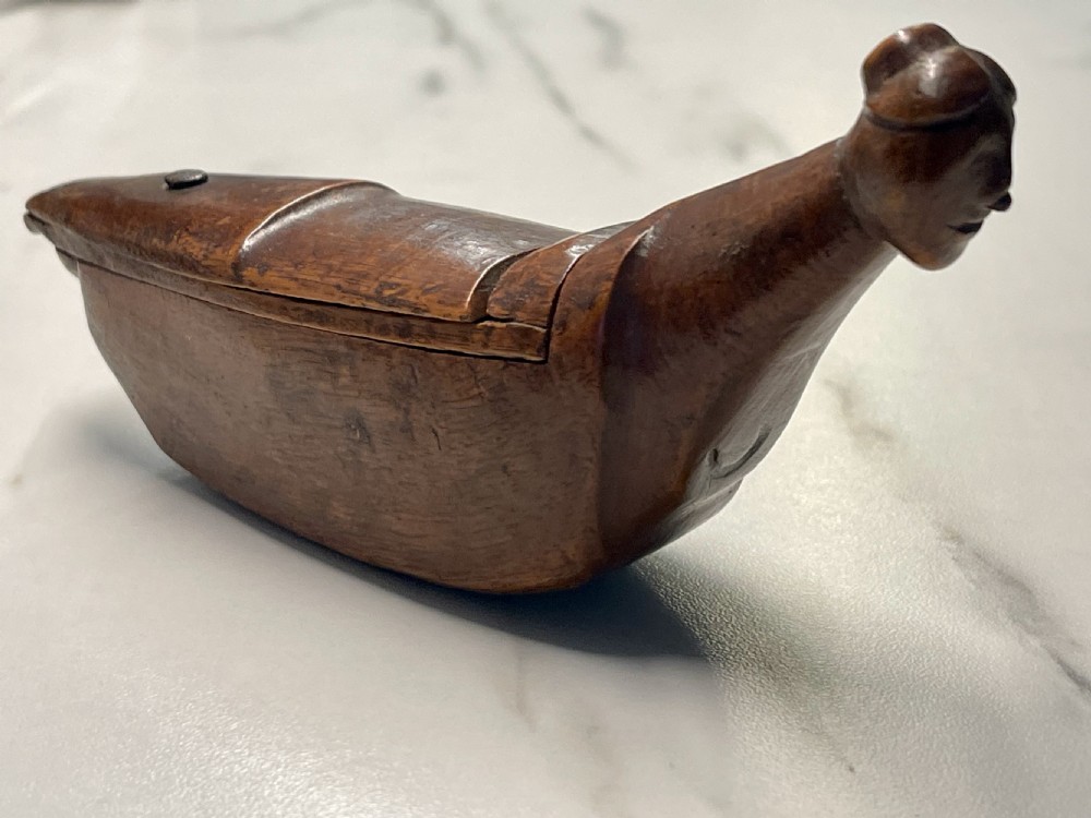 Antique Treen Boat Shaped Snuff Box View IV