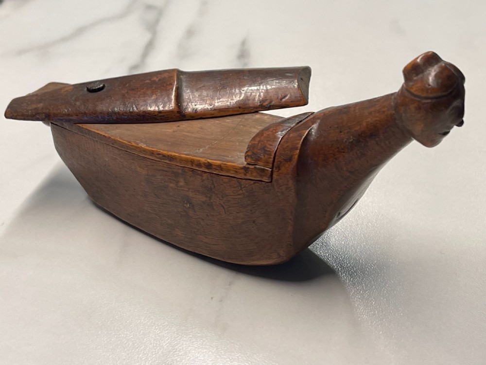 Antique Treen Boat Shaped Snuff Box View VI