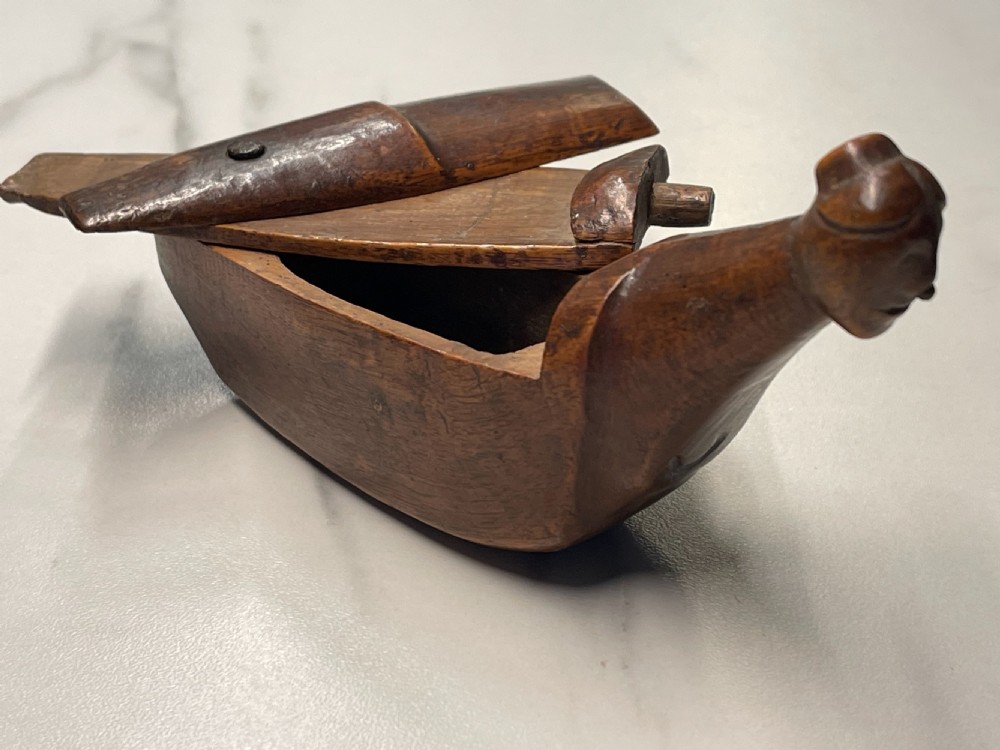Antique Treen Boat Shaped Snuff Box View VIII