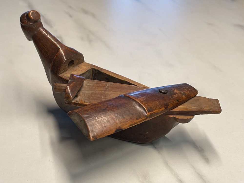Antique Treen Boat Shaped Snuff Box View IX