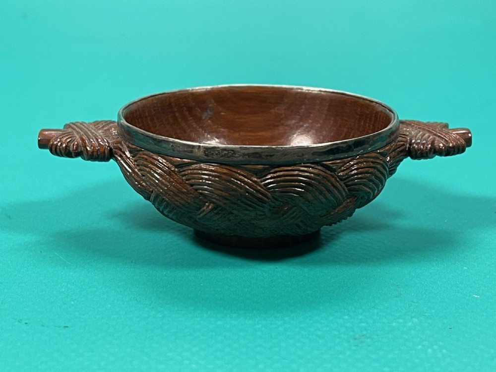 Antique Treen Scottish Quaich - basket weave pattern
