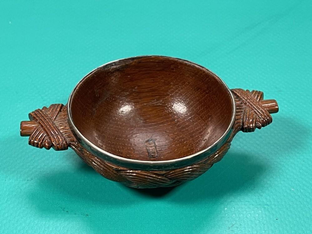 Antique Treen Scottish Quaich - basket weave pattern View III