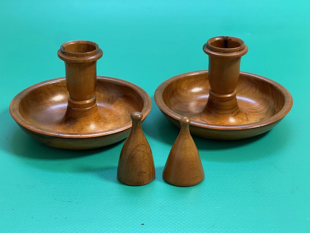 Antique Treen Brighton Bun Candlesticks - with snuffers