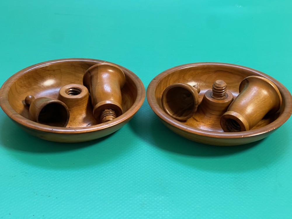 Antique Treen Brighton Bun Candlesticks - with snuffers View II